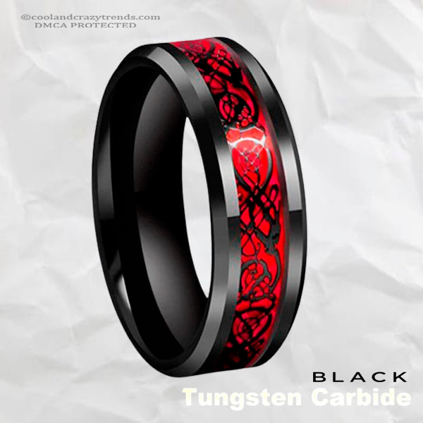 Tungsten Black Celtic Dragon Ring 7