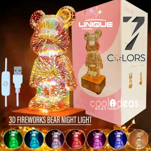 3D Creative Fireworks Effect USB Bear Table Light 10