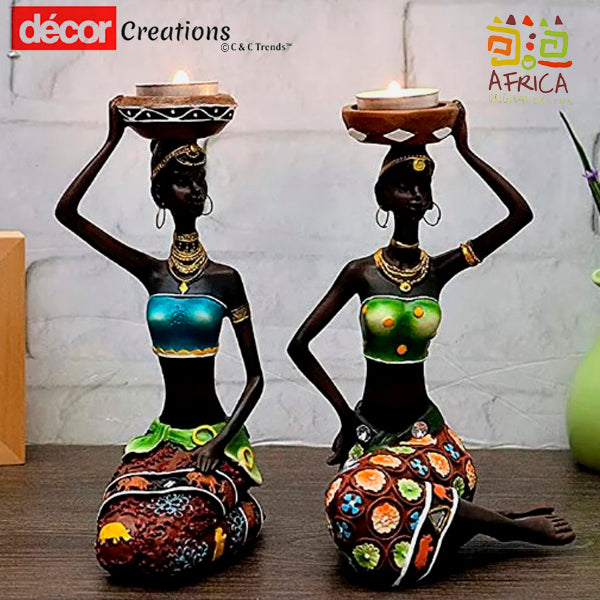 African Style Resin Candle Holder Sculptures 12