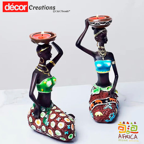 African Style Resin Candle Holder Sculptures 1