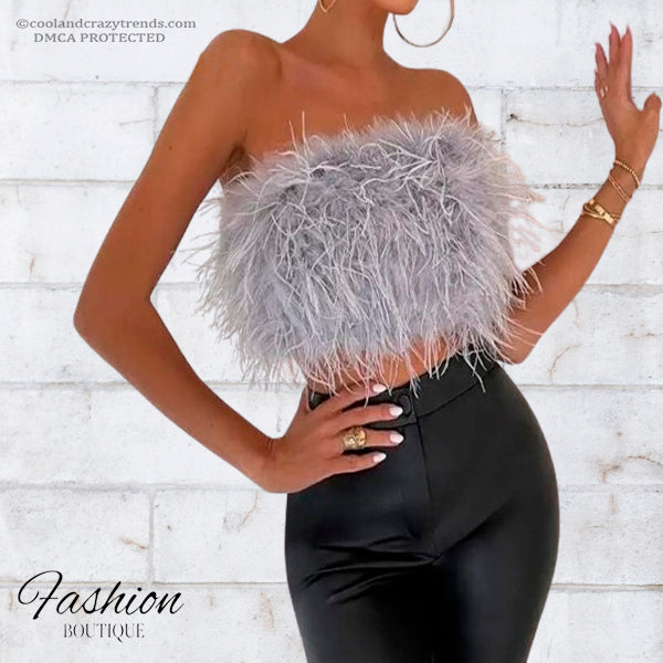 Faux Ostrich Feather Cropped Tube Top 16