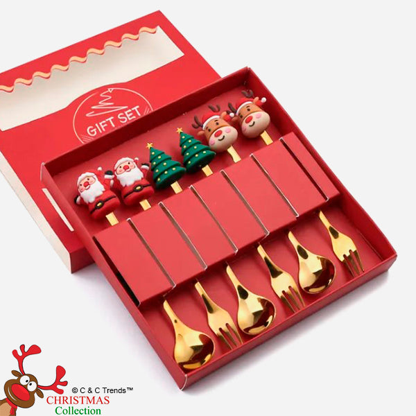 Golden Cute Christmas Decorations Cutlery Set 2