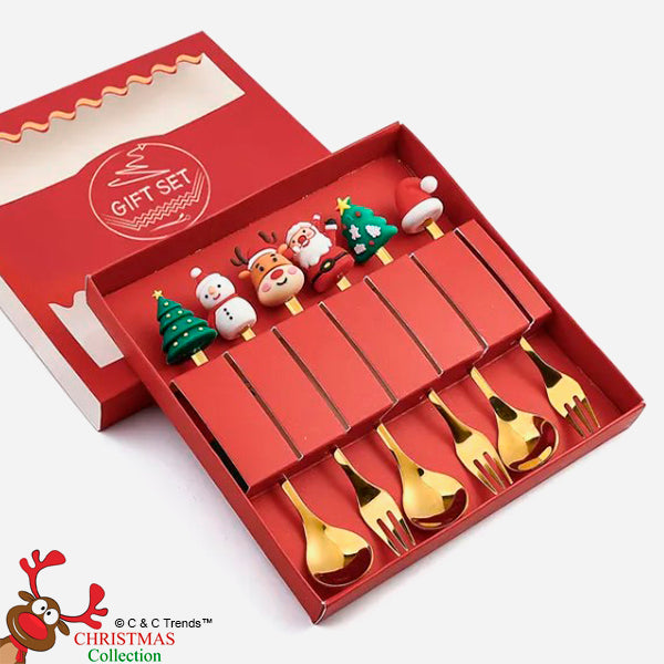 Golden Cute Christmas Decorations Cutlery Set 3