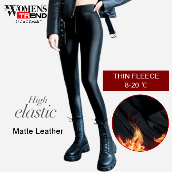 High Waist Leather Look Warm Leggings 14