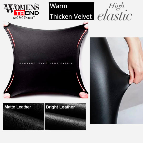 High Waist Leather Look Warm Leggings 21