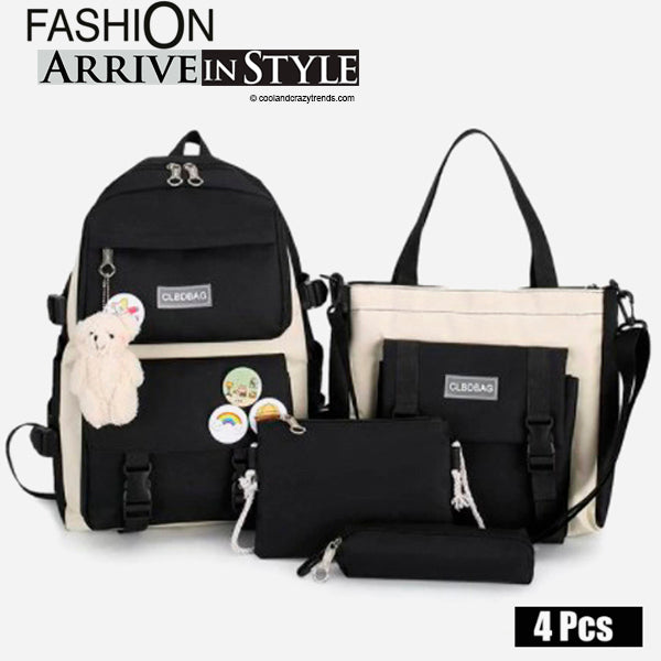 Kawaii Style Canvas Backpack Set (4 Pcs)