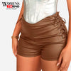 Lace up Side Synthetic Leather Skinny Short 1