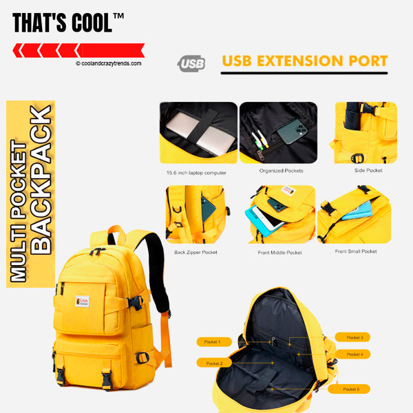 New Waterproof Multi pocket Backpack with External USB port 7a