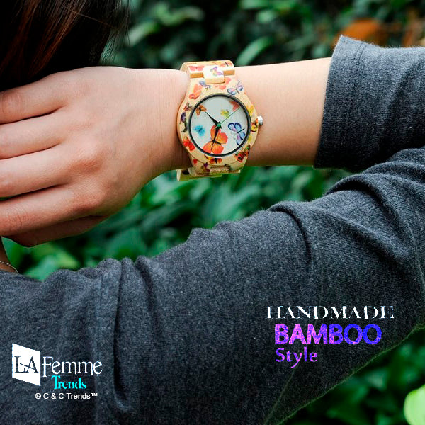 Printed Butterfly Handmade Bamboo Casual Watch 4