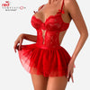 Red Valentine Lace Lingerie Bodysuit Set 1
