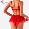 Red Valentine Lace Lingerie Bodysuit Set 4