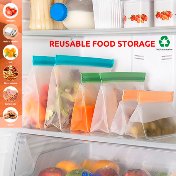 6 Pack Airtight Leakproof Reusable Silicone Food Bags 2