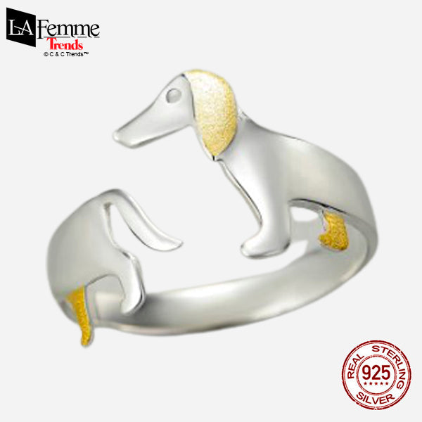Cool Dachshund Sterling Silver Adjustable Ring 2a