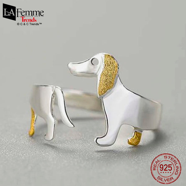 Cool Dachshund Sterling Silver Adjustable Ring 6a
