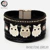 Cool Rhinestone Owl Leather Boho Bracelet 2