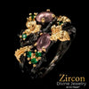 Cool Zircon Flower Black Ring 7a
