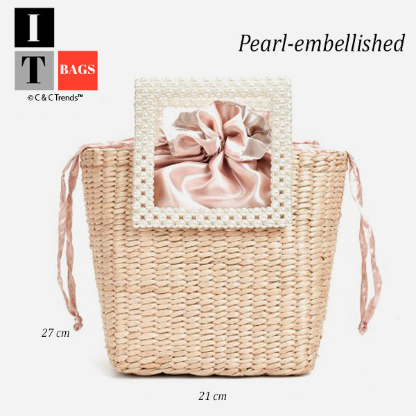 Cool Pearl-embellished Straw Handbag 5a