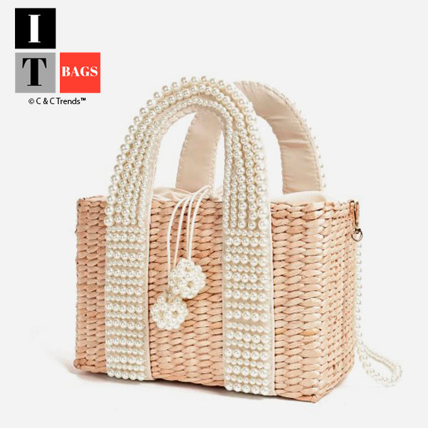 Cool Pearl-embellished Straw Handbag 6a