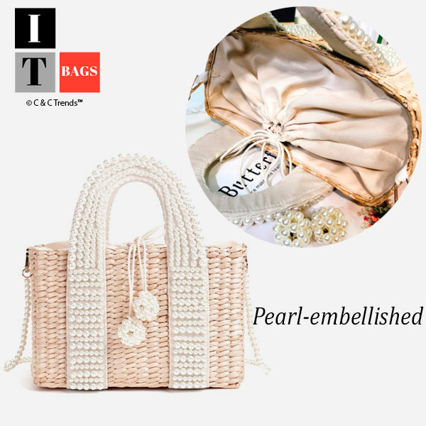 Cool Pearl-embellished Straw Handbag 9a