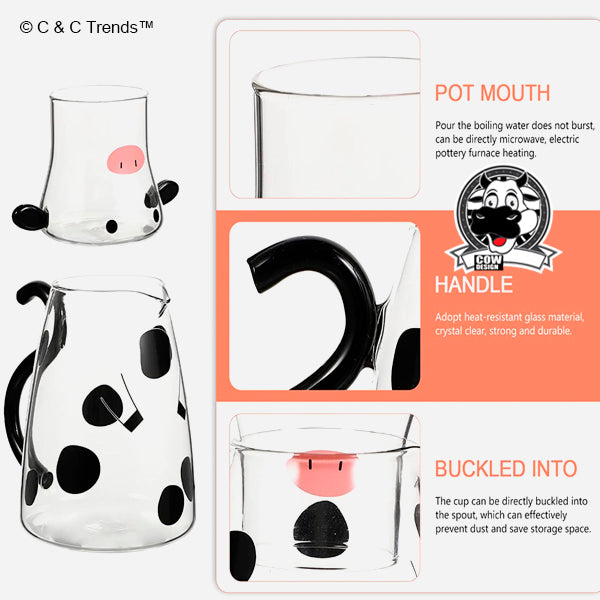 Cow Cartoon Glass Kettle Set 8