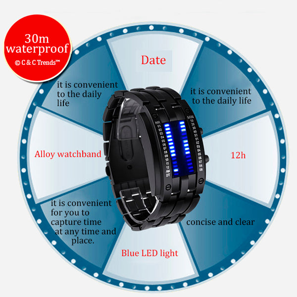 Creative Led Display Waterproof Watch 6h