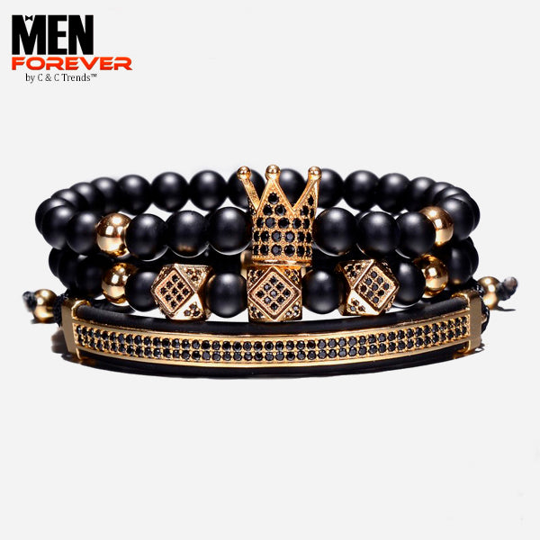 Crown Style Black Natural Stone Beads Bracelets  1a