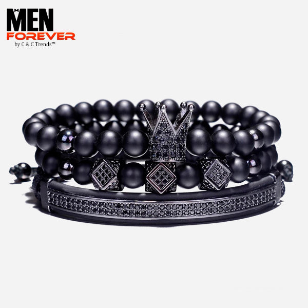 Crown Style Black Natural Stone Beads Bracelets  2a