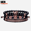 Crown Style Black Natural Stone Beads Bracelets (3Pcs)