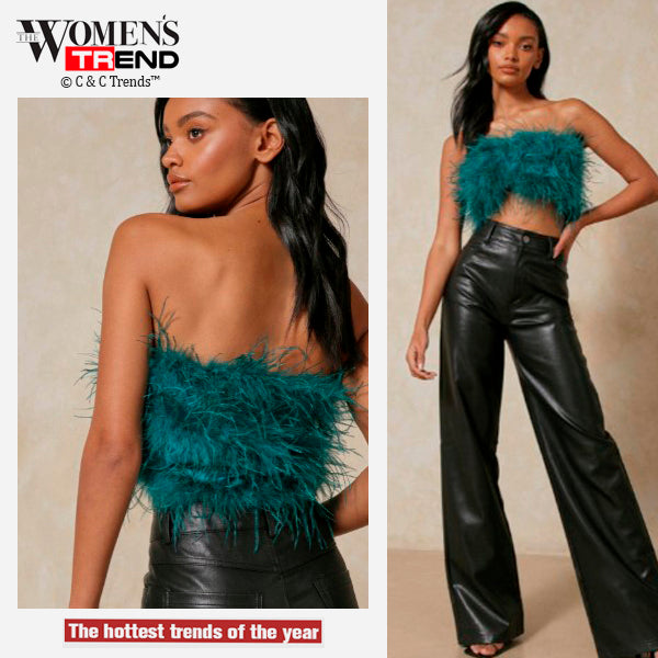 Faux Ostrich Feather Cropped Tube Top 12