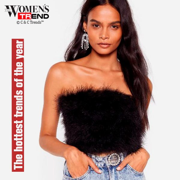 Faux Ostrich Feather Cropped Tube Top 14