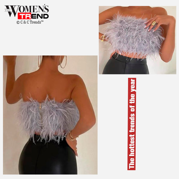 Faux Ostrich Feather Cropped Tube Top 15