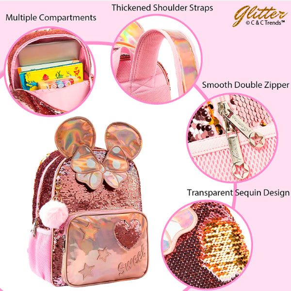 Glossy Sequins 3D Design Backpacks for Girls 1