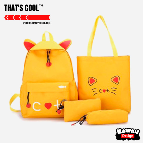 Harajuku Kawaii Cat Backpack Set 4a