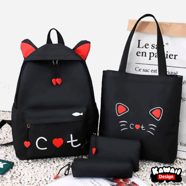 Harajuku Kawaii Cat Backpack Set 9a