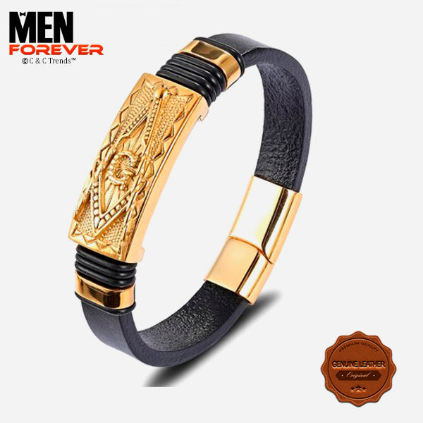 Leather Golden Hook Men Bracelet 1b