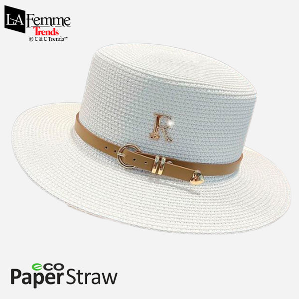 Letter Buckle Flat Top Straw Hat 1