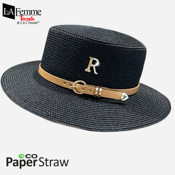 Letter Buckle Flat Top Straw Hat 2