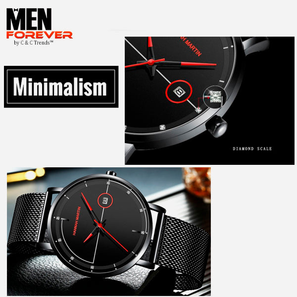 Men Ultra-thin Minimalist Rhinestone Watch 6a