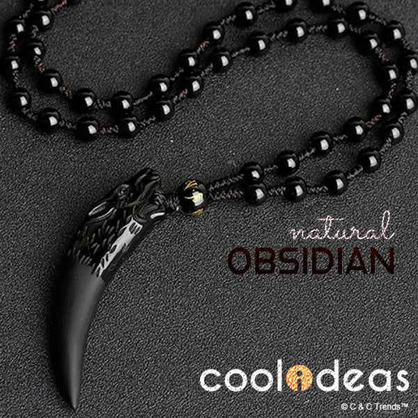 Natural Obsidian Wolf Tooth Talisman Pendant