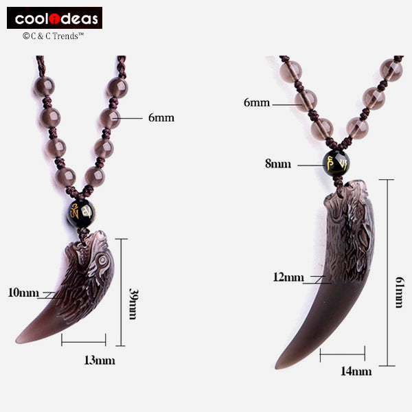 Natural Obsidian Wolf Tooth Talisman Pendant 8a