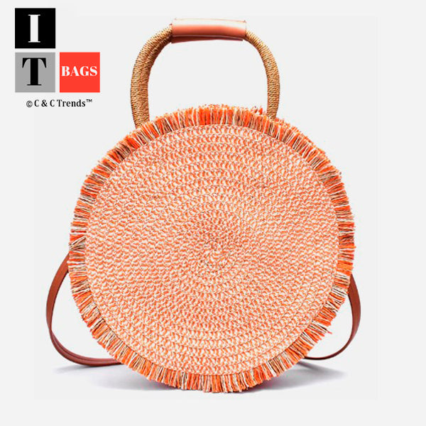 New Fringed Round Braided Basket Bag
