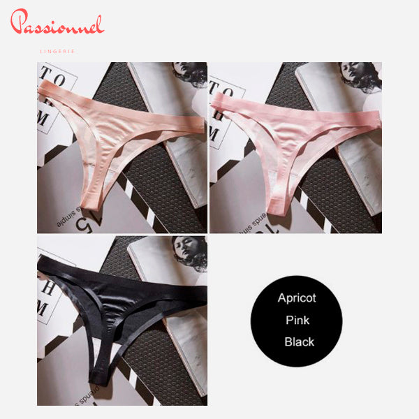 Seamless Solid Satin Silk Thong Panty 12