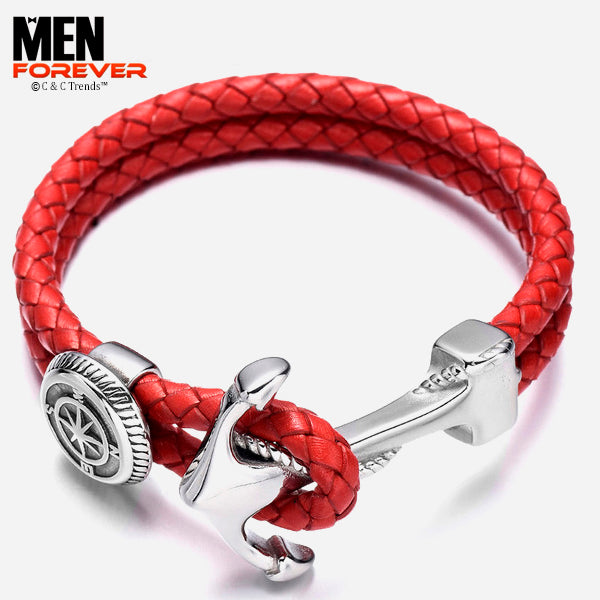 Stainless Steel Anchor Leather Bangles 5a