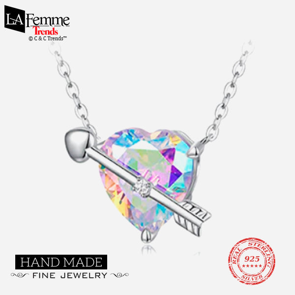 Sterling Silver Cupid Arrow Rainbow Heart Adjustable Necklace 1