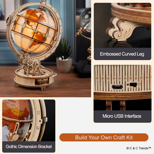 USB Wooden Luminous Earth Globe (DIY Puzzle) 8a