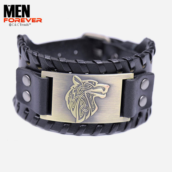 Viking Wolf Totem Leather Bracelet 1a
