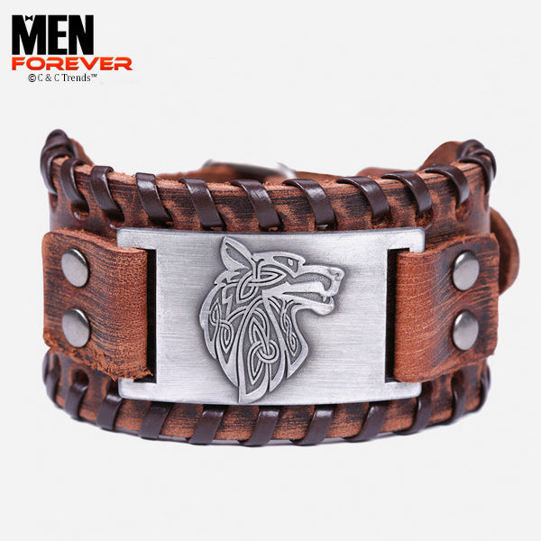 Viking Wolf Totem Leather Bracelet 3a