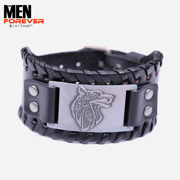 Viking Wolf Totem Leather Bracelet 4a