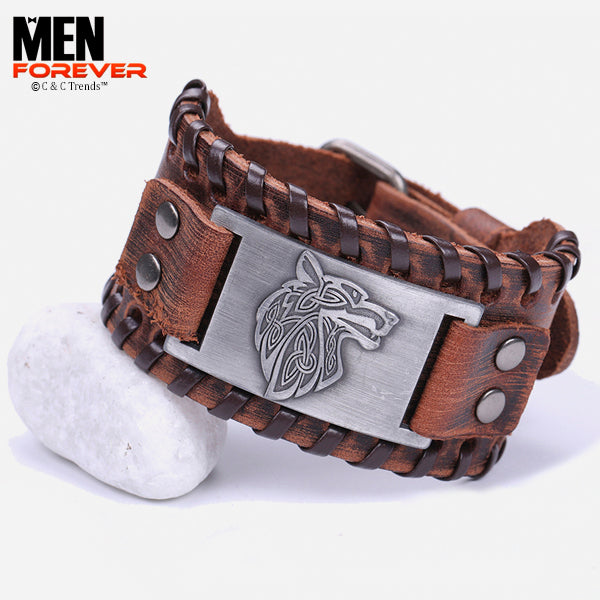 Viking Wolf Totem Leather Bracelet 8c