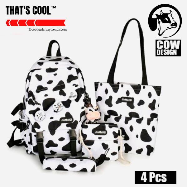 Waterproof Cow Design Backpack Set (4 Pcs) 1a